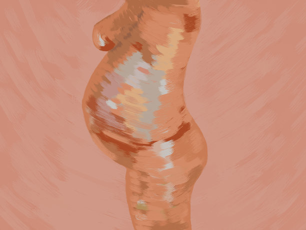 孕妇身体插图侧面轮廓。艺术插图风格。图片下载