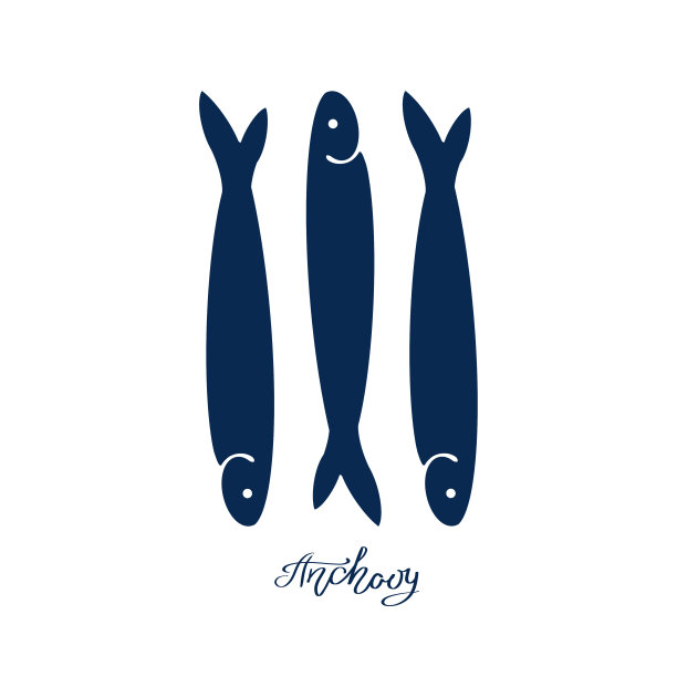 手绘蓝色插图一组凤尾鱼和字母在白色背景图片下载