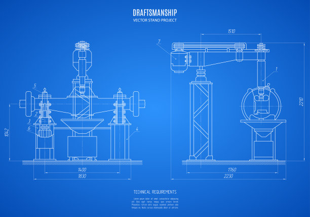 蓝图架、技术图纸、施工图或工程项目以蓝色为背景图片下载