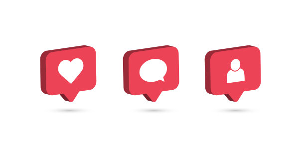 社交媒体通知图标。关注、评论、点赞图标。Instagram通知图标。矢量图图片下载