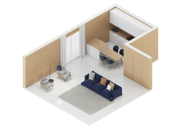 现代房子内部。正交投影。从以上观点。3 d渲染。图片下载