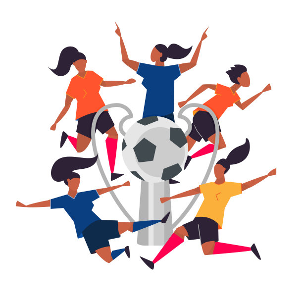 总冠军奖杯。女子足球运动员。足球矢量插图。图片下载