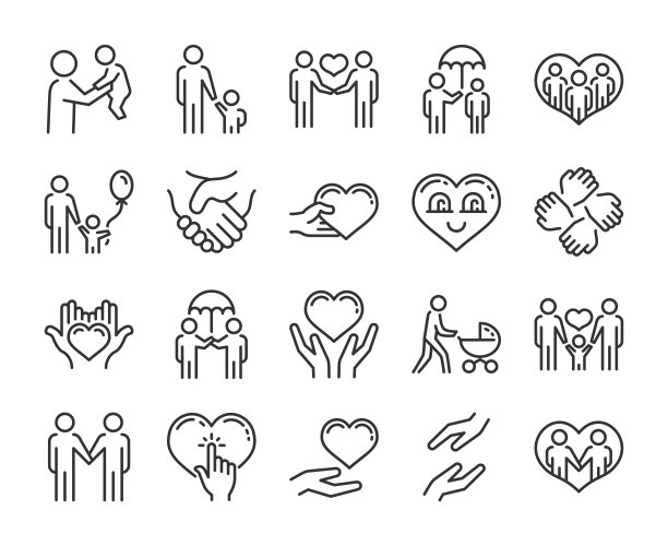 保健图标。帮助和同情线图标设置。可编辑的中风。图片下载