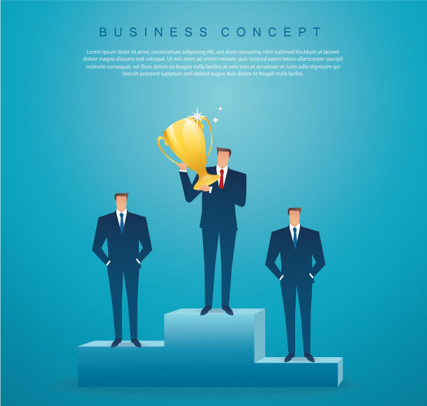 商人捧金杯成功的胜利者。商业概念矢量图图片下载