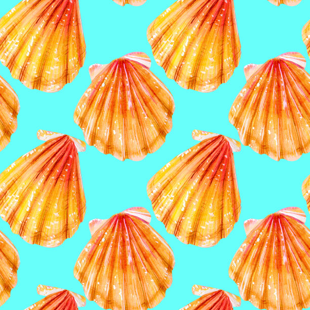 无缝模式的黄色扇贝。图片下载