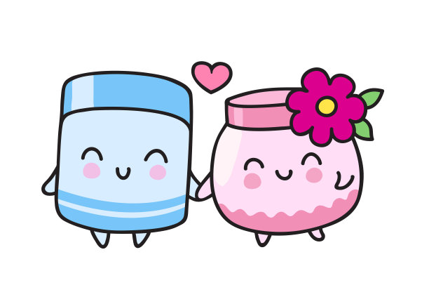 可爱的奶油罐子。男性和女性涂鸦卡通人物。图片下载