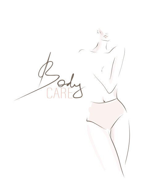 身材苗条的年轻女子。女性的剪影,素描。身体护理的概念图片下载
