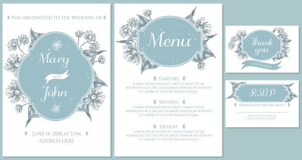 浅蓝色的婚礼请柬图片下载