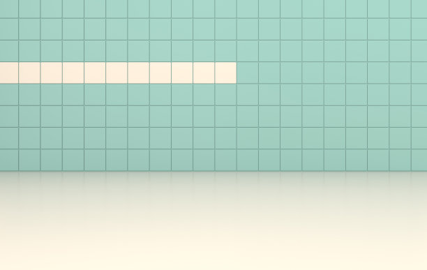 柔和的蓝色和白色瓷砖墙壁和地板浴室内部。空的空间。三维渲染图片下载