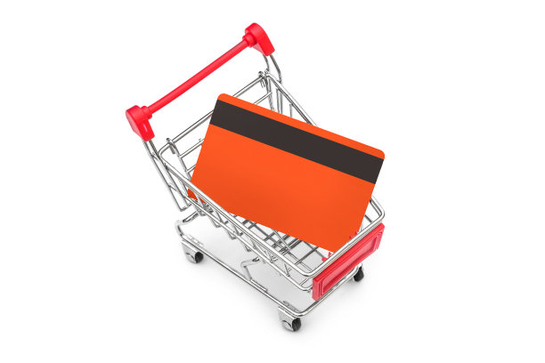 白色背景的信用卡购物车。图片下载