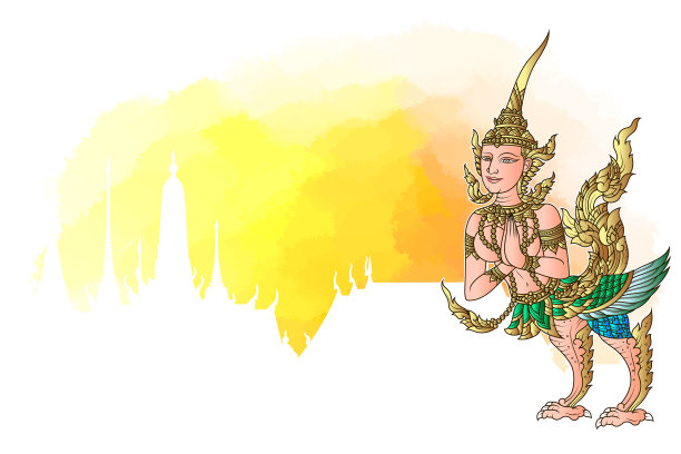 彩色手绘的泰国仙女半鸟图片下载