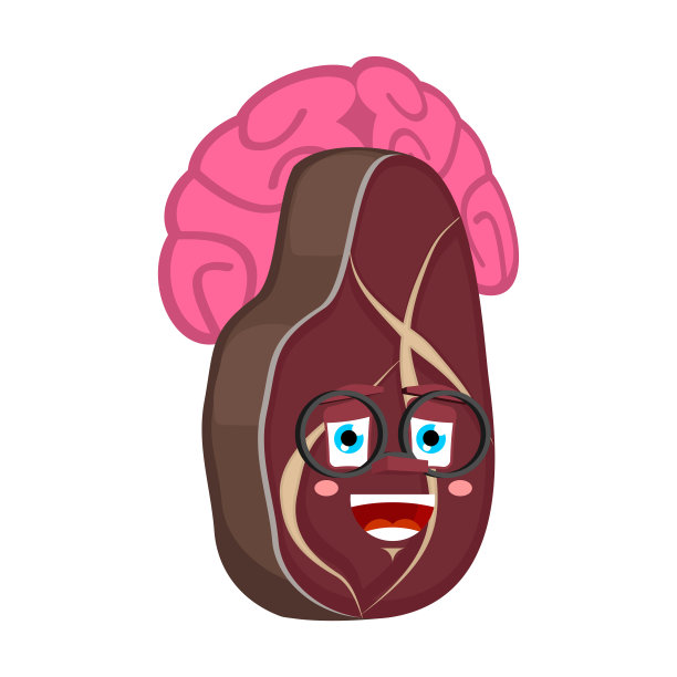 牛排聪明的孤立。脑在肉卡通风格。牛排聪明的向量图片下载