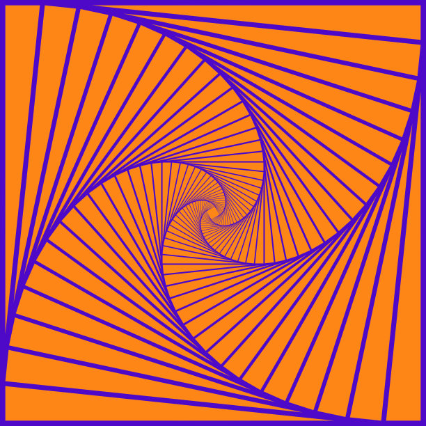 彩色旋转几何蓝色方块。黄色背景上的几何抽象光学错觉。向量eps10图片下载