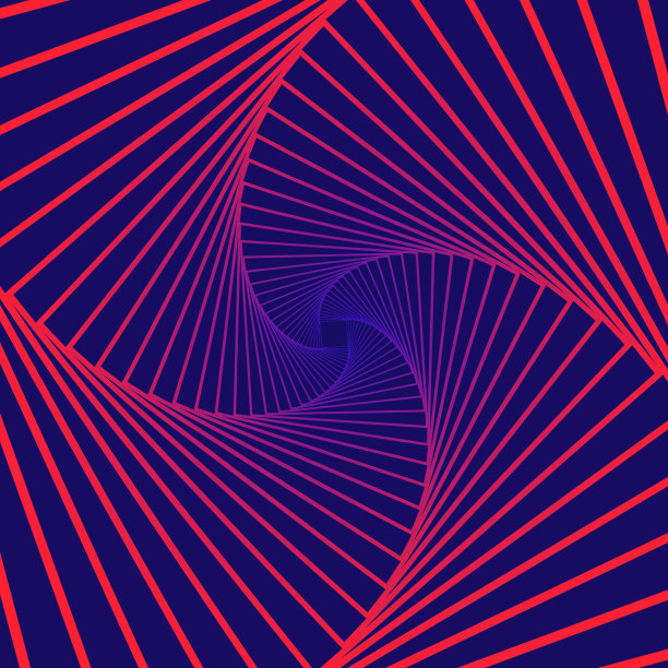 彩色旋转几何蓝色方块。黄色背景上的几何抽象光学错觉。向量eps10图片下载