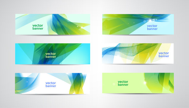 向量组抽象的绿色和蓝色横幅。波浪，阳光明媚的夏天背景，头图片下载
