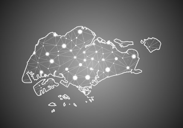 矢量线框网格多边形的新加坡地图。抽象全局连接结构。用线和点连接的地图。几何世界的概念。数字数据可视化，信息图表。图片下载