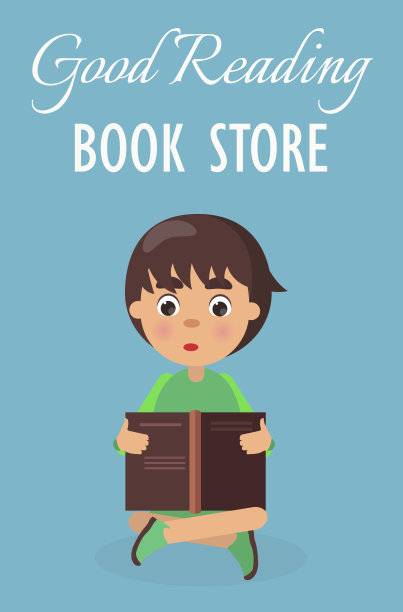 蓝色的好读书书店里的小男孩图片下载