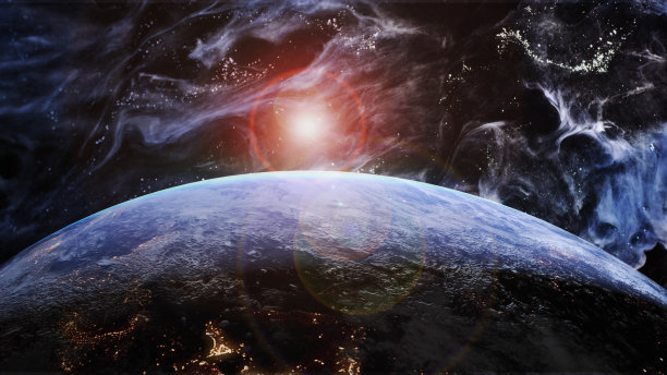 行星地球在一个幻想的蓝色星系星云宇宙图片下载