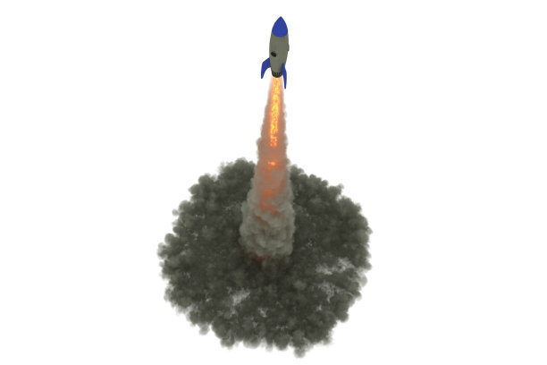 卡通火箭发射在白色的背景。三维演示图片下载