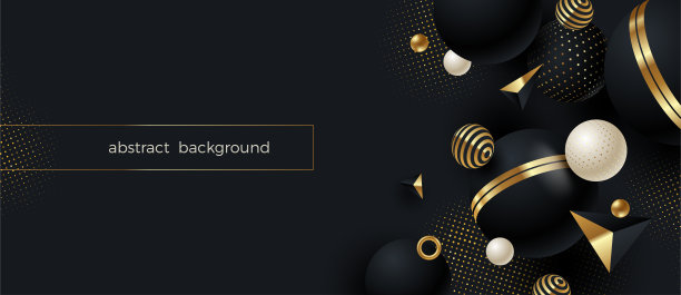 摘要向量背景。黑色几何形状与金色元素和装饰在黑色背景与金色半色调。图片下载