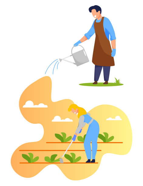 农民性格的浇水和除草植物图片下载
