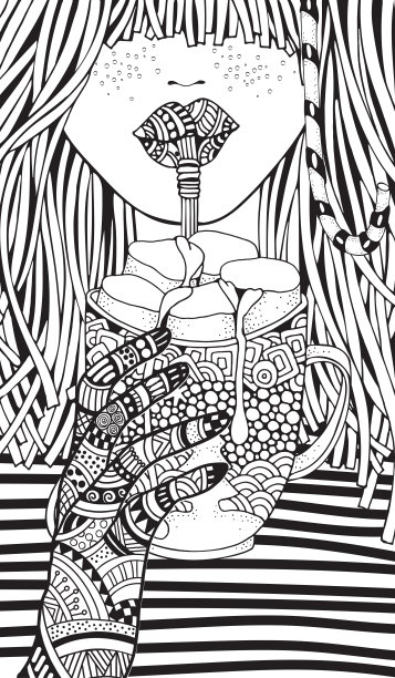 冬天的女孩。成人涂色书页。手绘矢量插图。圣诞图案的着色书。图片下载