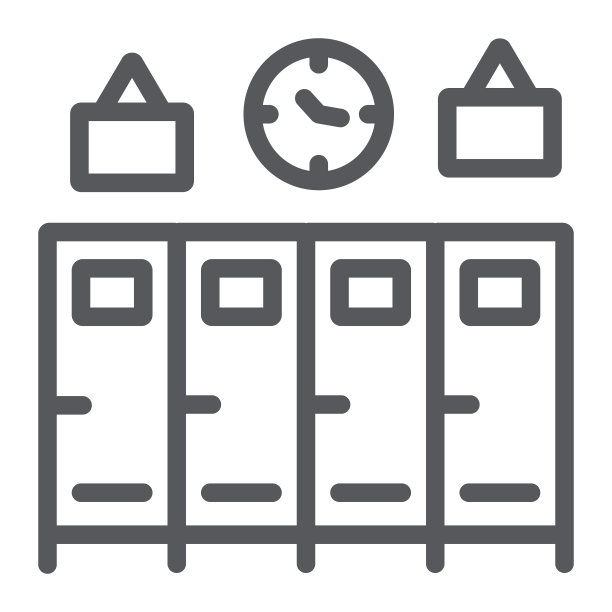 学校储物柜线图标，体育馆和更衣室，壁橱标志，矢量图形，白色背景上的线性图案。图片下载