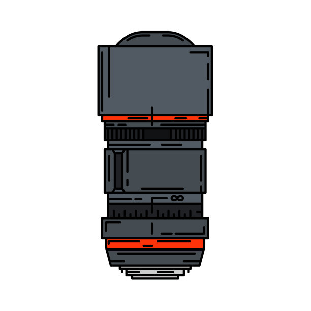 线彩色矢量图标数码摄影师专业设备。摄影艺术。摄影镜头长焦、鱼眼、人像。卡通风格插画，设计。快照摄影工作室。图片下载