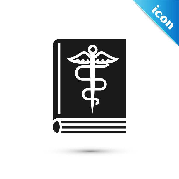 黑色医学书籍图标孤立在白色背景上。矢量图图片下载