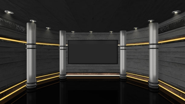 电视演播室，虚拟演播室。理想的绿色丝网合成。图片下载