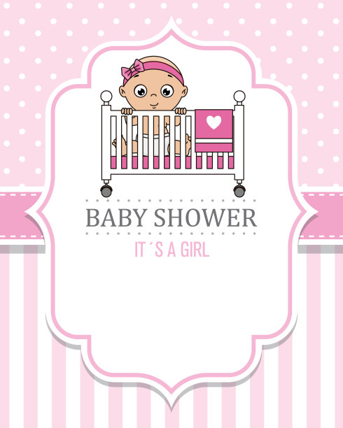 婴儿床里的小女孩。女婴沐浴卡。图片下载