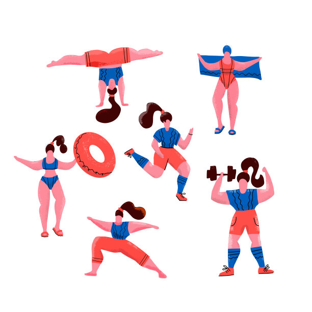 女性做运动。瑜伽姿势，健康生活方式的锻炼，在游泳池游泳。可爱的女孩矢量平面插图。在白色背景的健身房和公园里锻炼。适合每个女人。图片下载