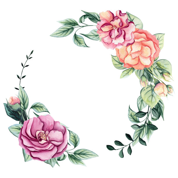 水彩彩花花环图片下载