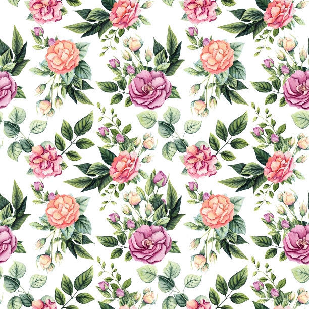 无缝模式水彩芽，花和叶图片下载