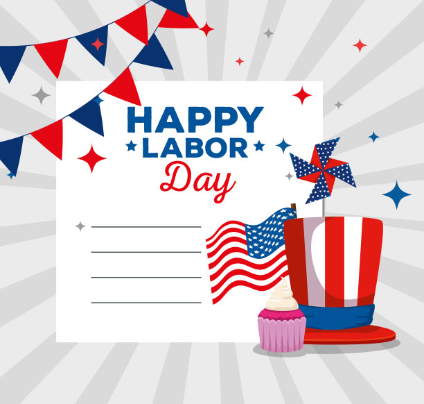 带有美国国旗和帽子的彩旗图片下载