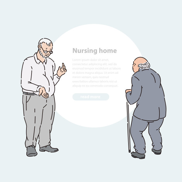 年长的男人谈论矢量线艺术素描插图横幅和圆形区域的文本。图片下载