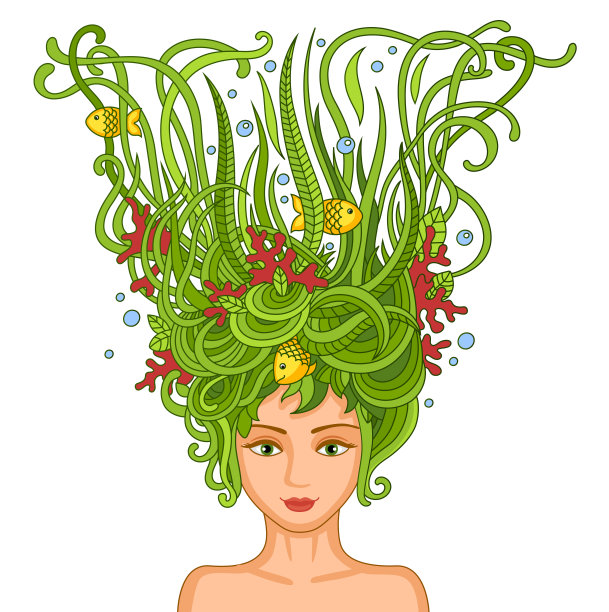 美丽的年轻女孩，有着抽象的卷发。图片下载