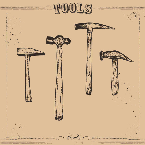 手绘矢量工具集与复古风格。图片下载