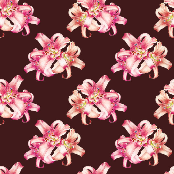 美丽的粉红百合无缝图案。束鲜花。花的纹理。标记图。图片下载