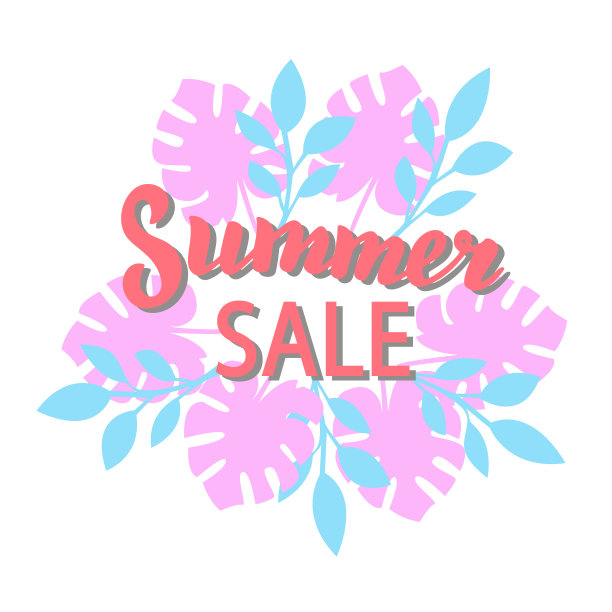 夏季促销横幅。时尚的夏季折扣字体海报。印有棕榈叶的商店广告传单。向量eps 10。图片下载