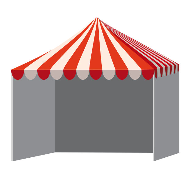 模板购物亭雨棚空市场摊位与红白条纹雨棚。促销广告户外活动，贸易展示，弹出式帐篷，移动广告大帐篷模拟。商用凉亭遮阳棚。矢量插图孤立在w图片下载