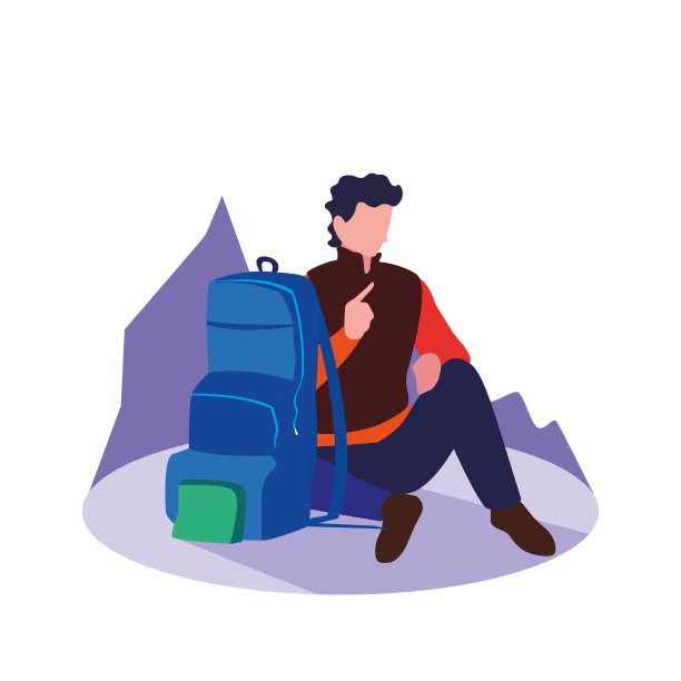 年轻人带着旅行袋坐着图片下载