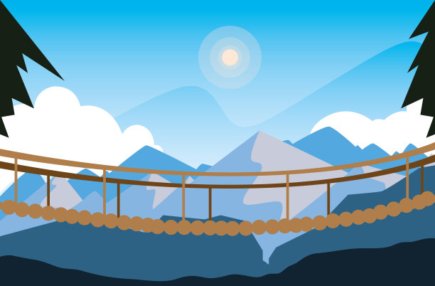 美丽的风景景色与吊桥图片下载