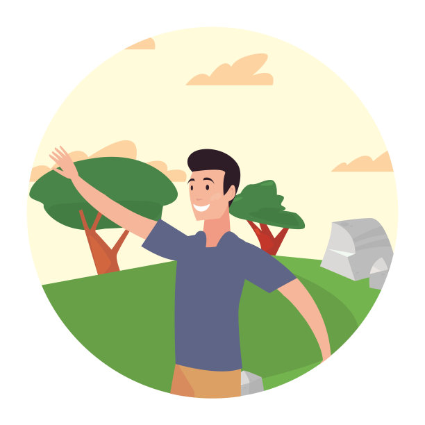 在公园全景图中挥手的男子图片下载