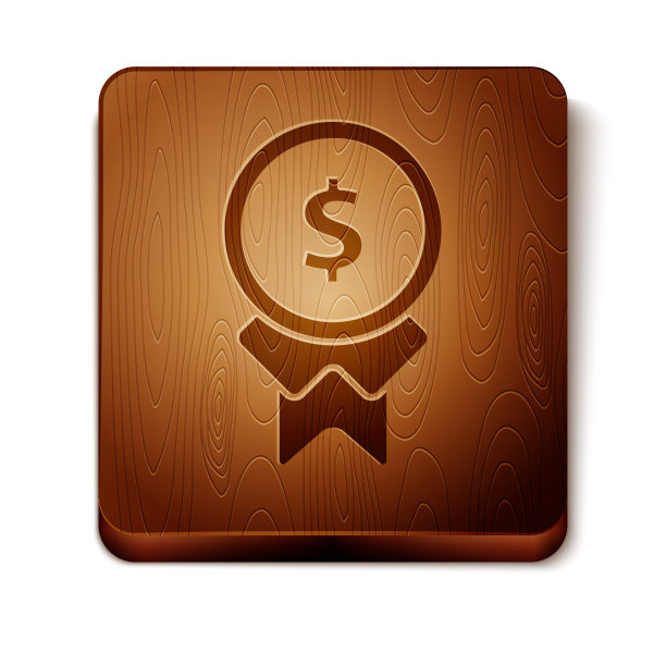 奖励优秀的工作，图标被隔离在白色背景上。月度最佳员工，人才奖，杰出成就，成功人士。木制方形按钮。矢量图图片下载