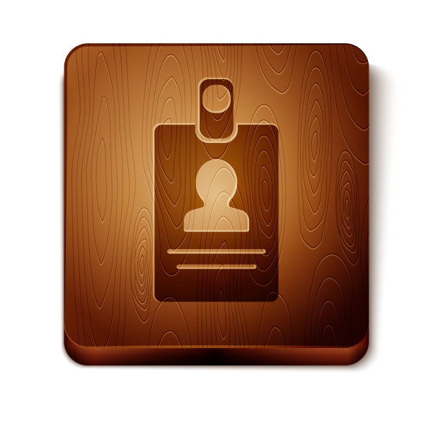棕色识别徽章图标孤立在白色背景。它可以用于展示，公司的身份，广告。木制方形按钮。矢量图图片下载