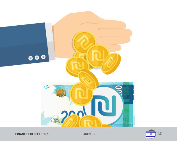 手掷硬币与200以色列新谢克尔纸币图片下载
