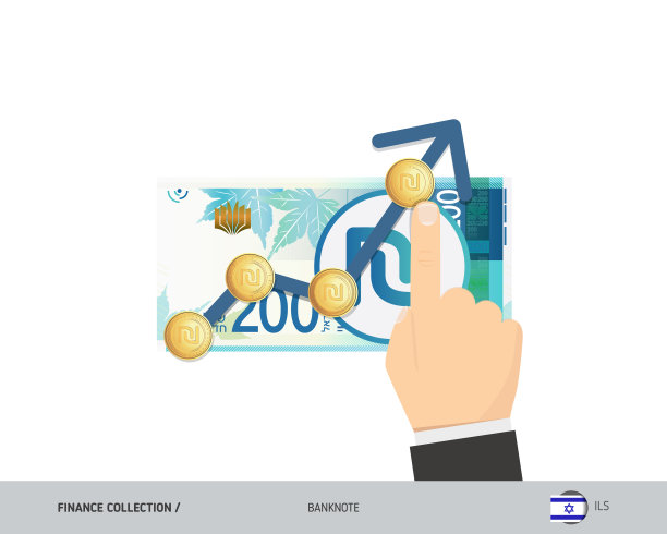 以色列新谢克尔纸币和硬币汇率图，扁平风格矢量图，商业概念图片下载