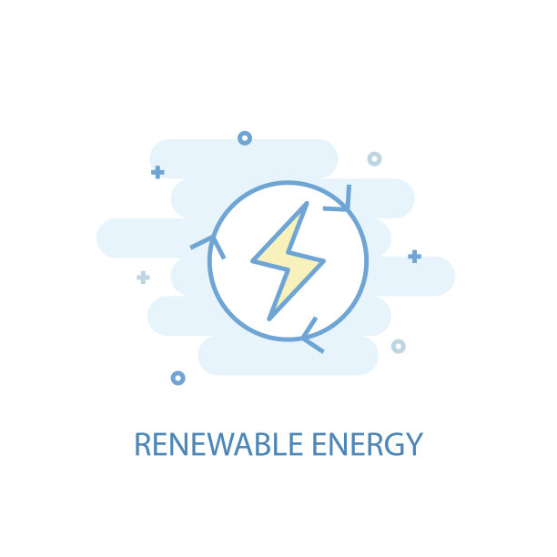 可再生能源线的时尚偶像。简单的线条，彩色的插图。可再生能源标志平面设计从绿色能源集。可以用于UI/UX吗图片下载