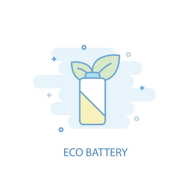 环保电池线的时尚偶像。简单的线条，彩色的插图。环保电池标志扁平化设计从绿色能源集。可以用于UI/UX吗图片下载